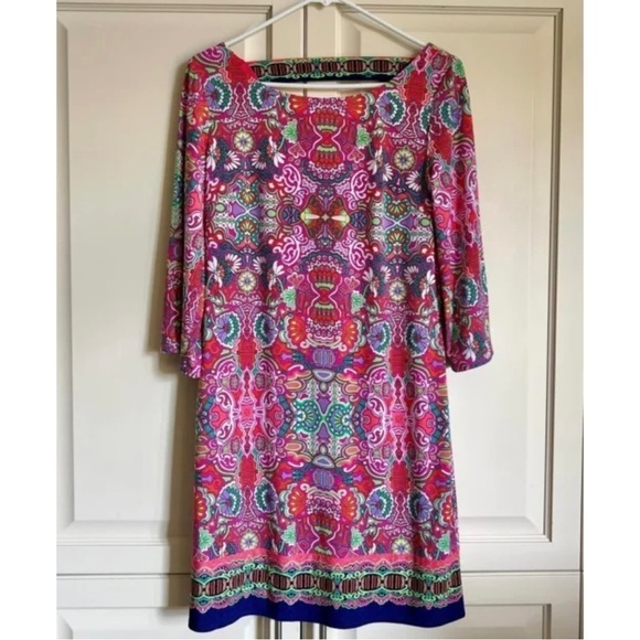 Laundry Shelli Segal Sz S Paisley Print Slinky Shift Cutout Back Pink Dress - Picture 6 of 8